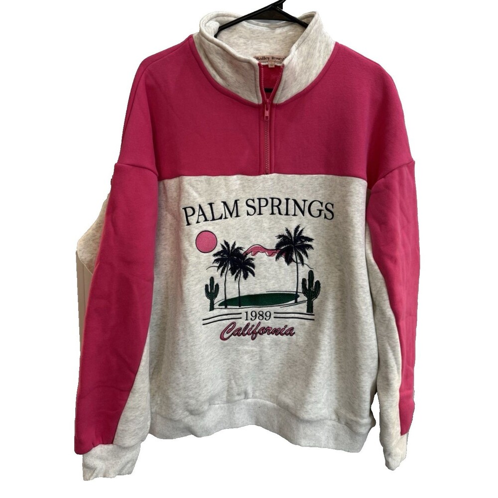 Bailey Rose Womens Palm Springs 1989 California Sweatshirt Sz L Pink Grey 80's